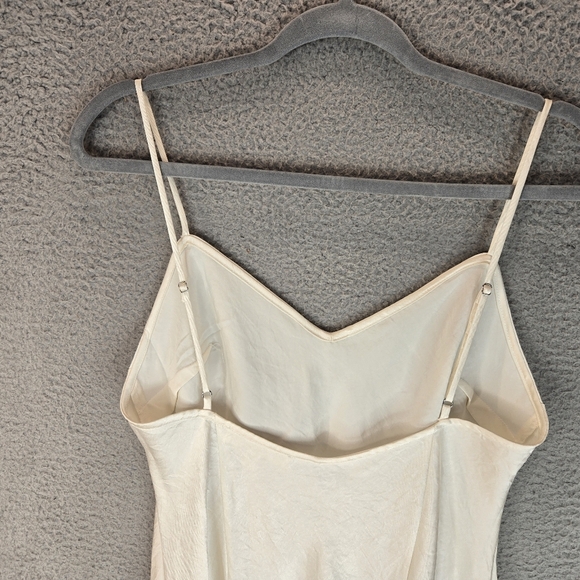 Free People Women Satin Midi Slip Dress Sz M Ivory Adj Straps Side Slits Elegant - Picture 8 of 15